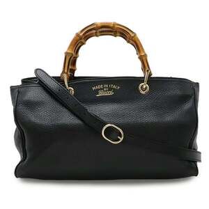 GUCCI Black Leather Bamboo Shoulder Bag